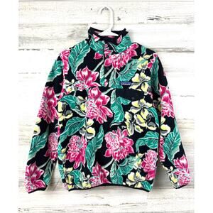 Patagonia Womens XS Black Synchilla Snap T Fleece Floral Pullover Cozy Outdoor